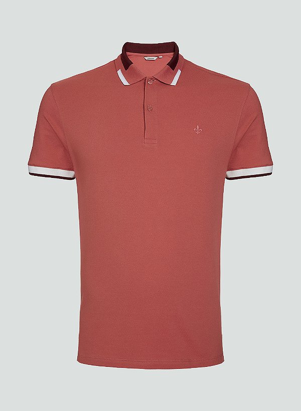 Polo Manga Curta Jacquard Gola Vermelho Claro - Dudalina