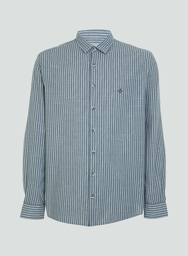 Camisa Manga Longa Comfort Slub Listrada Verde - Dudalina