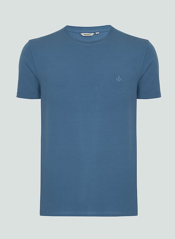 Tshirt Manga Curta Cotton Elastano  Azul Escuro - Dudalina