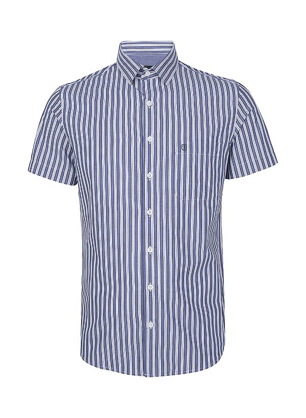 camisa Manga Curta comfort fio tinto mix azul - INDIVIDUAL