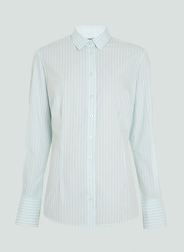CAMISA FEMININA MANGA LONGA SLIM LISTRADA VERDE CLARO - Dudalina