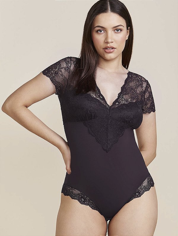 BODY MODELADOR EM RENDA E MICROFIBRA - ROXO PETUNIA  - HOPE