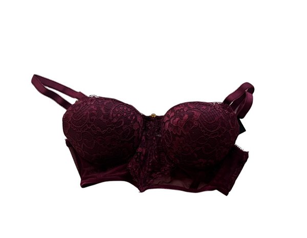 SUTIA MINI CORSELET PUSH UP EM RENDA E TULE - VINHO GRANADA  - HOPE