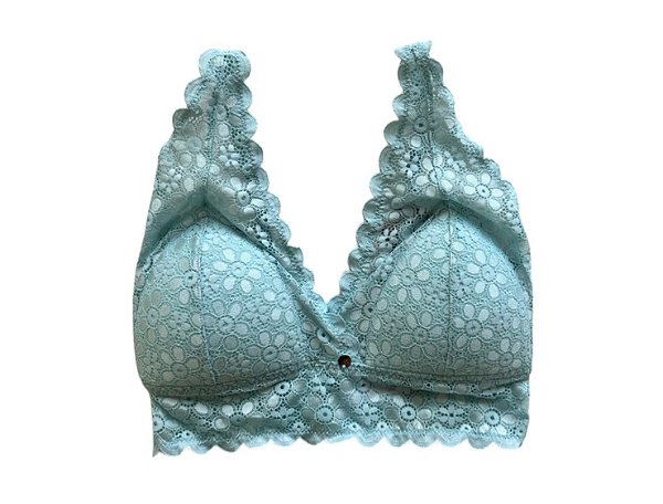 SUTIA TOP TRIANGULO COM BOJO SEM ARO EM RENDA - AZUL ICY  - BONJOUR