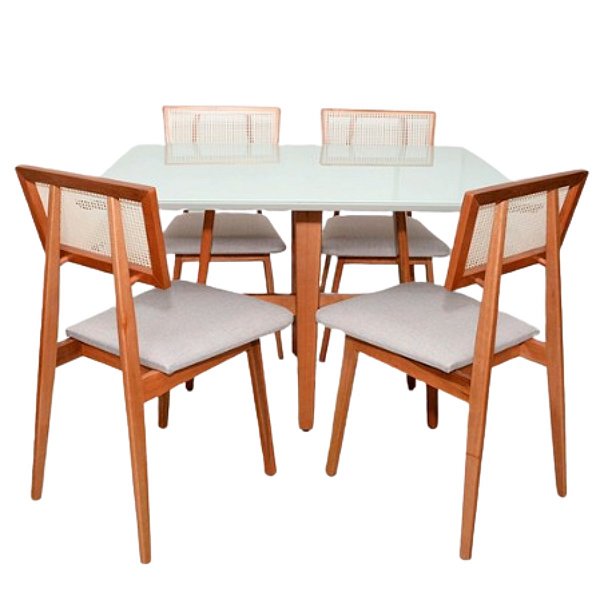 MESA LARA 1,20 X 90CM CASTANHO/OFF WHITE c/ 4 CADEIRAS LINHARES