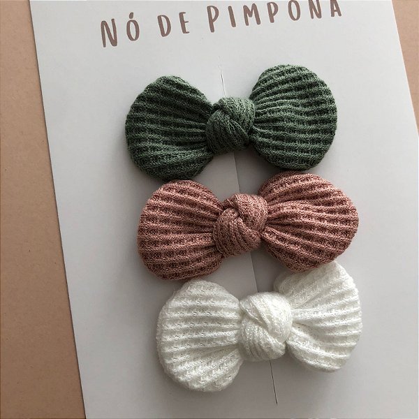 Laço de Tecido Algodão-  Rose, Verde e Branco