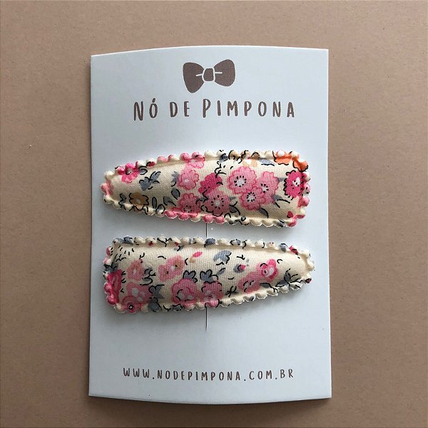 Conjunto de Presilha Tic Tac de Tecido - Floral Rosa