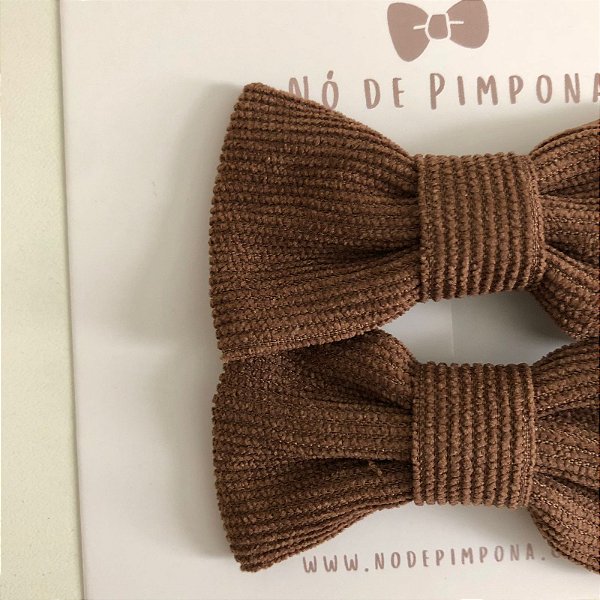 Dupla Laço de Tecido Veludo Cotelê -Marrom