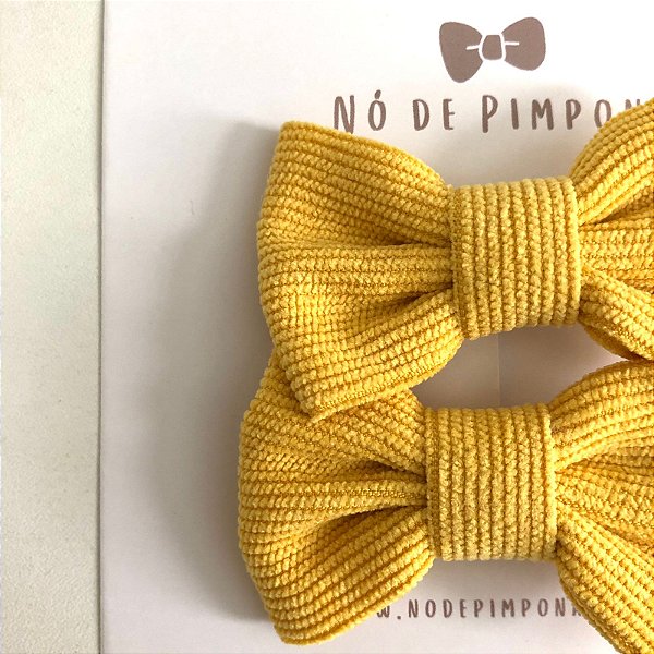Dupla Laço de Tecido Veludo Cotelê - Amarelo