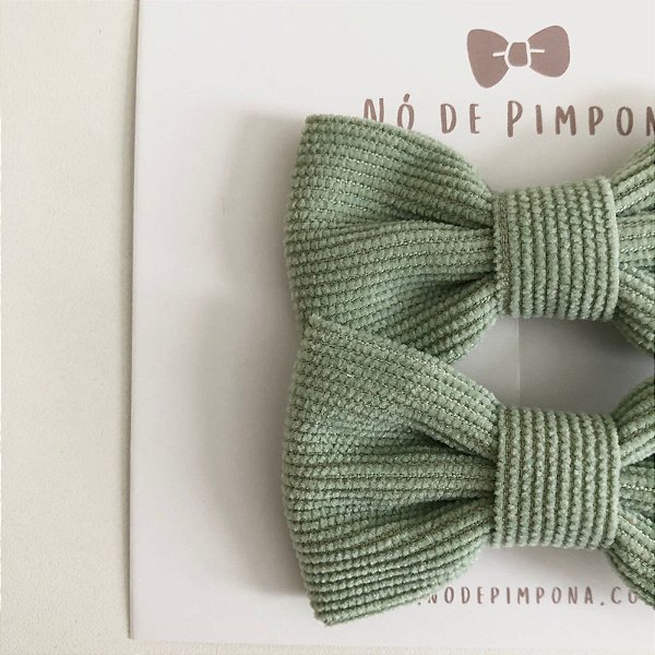 Dupla Laço de Tecido Veludo Cotelê Verde