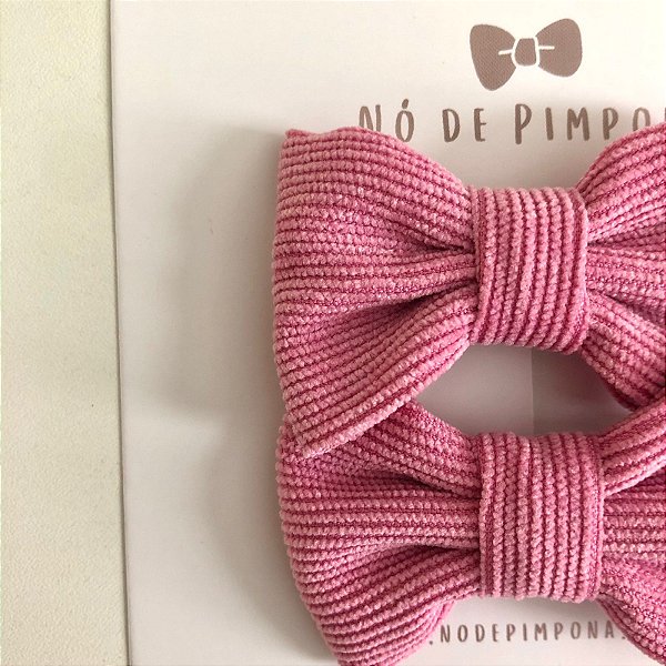 Dupla Laço de Tecido Veludo Cotelê- Rosa