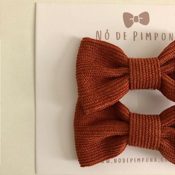 Dupla Laço de Tecido Veludo Cotelê - Terracota