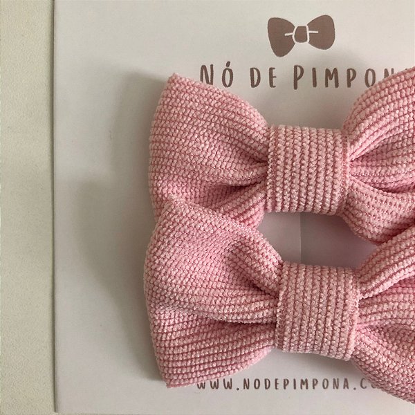 Dupla Laço de Tecido Veludo Cotelê- Rosa Bebê