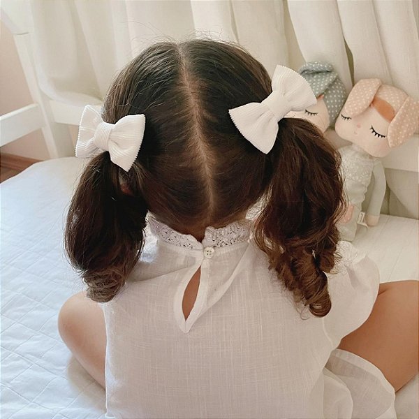 Dupla Laço de TecidoVeludo Cotelê-  Branco