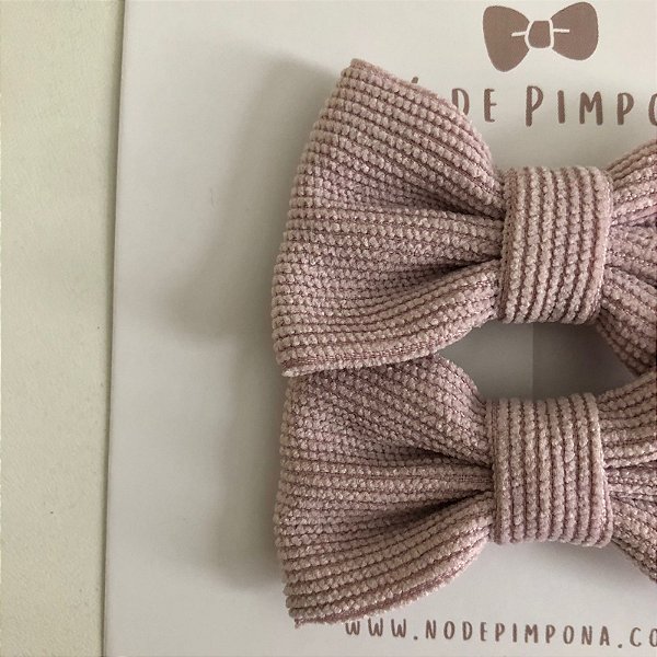 Dupla Laço de Tecido Veludo Cotelê- Baunilha