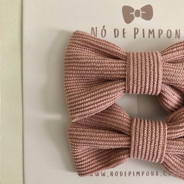 Dupla Laço de Tecido Veludo Cotelê- Rosa Antigo