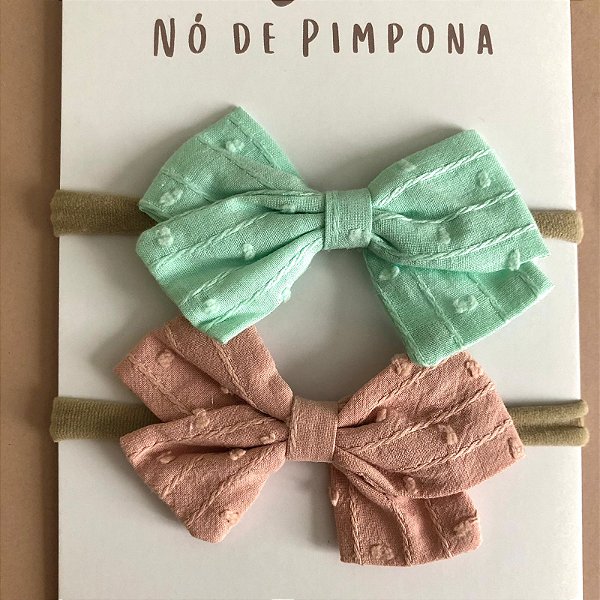 Kit Faixa de Tecido Bebê Algodão-  Verde Menta e Rosa