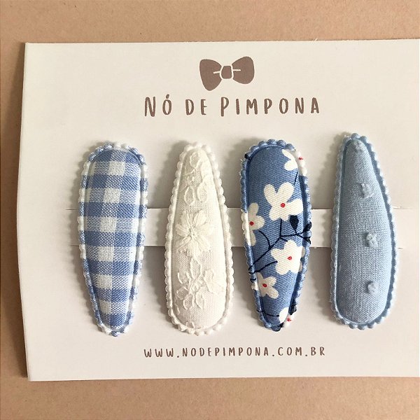 Kit de Presilhas Tic Tac de Tecido - Tom Azul