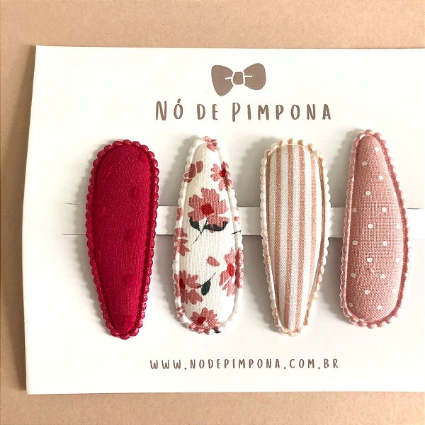 Kit de Presilhas Tic Tac de Tecido  - Tom Vermelho