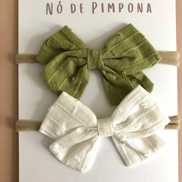 Kit Faixa de Tecido Bebê Algodão-  Verde e Branco