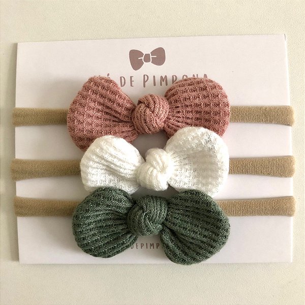Kit Faixa de Tecido Bebê Algodão-  Rose, Verde e Branco