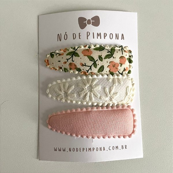 Kit de Presilhas Tic Tac de Tecido - Floral Delicado