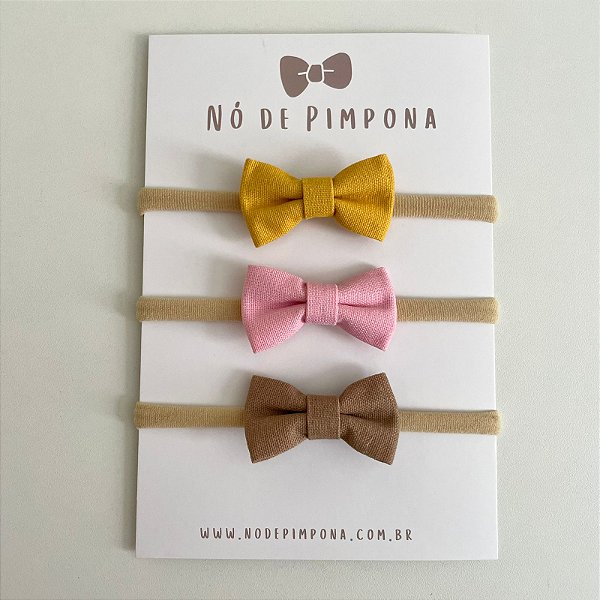Kit Faixa de Tecido Bebê Linho - Mostarda, Rosa e Marrom