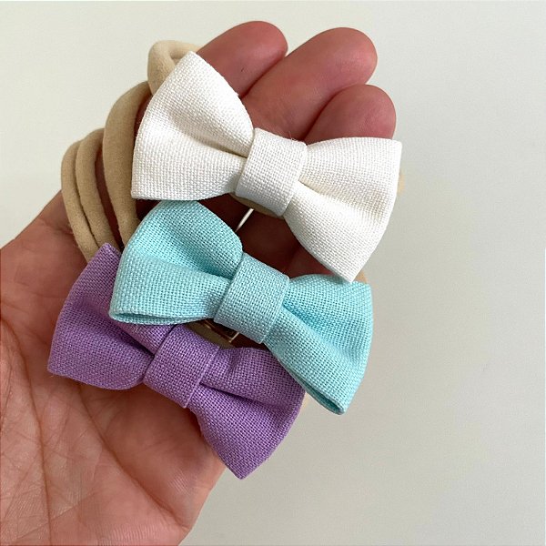 Kit Faixa de Tecido Bebê Linho - Lilás, Branco e Azul