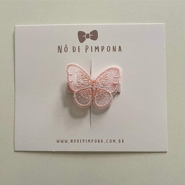Clipes Borboleta Bordada em Organza - Rosa