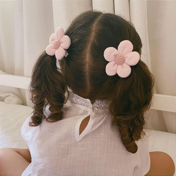 Dupla de Clipes Flor em Algodão - Rosa