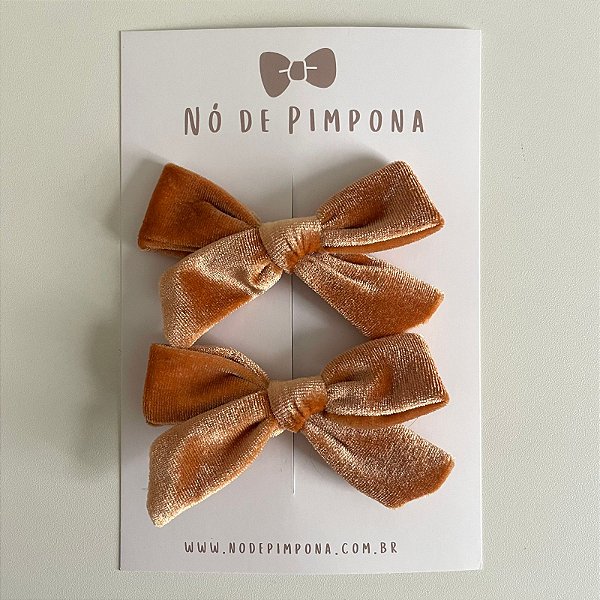 Dupla de Laços de Veludo - Caramelo