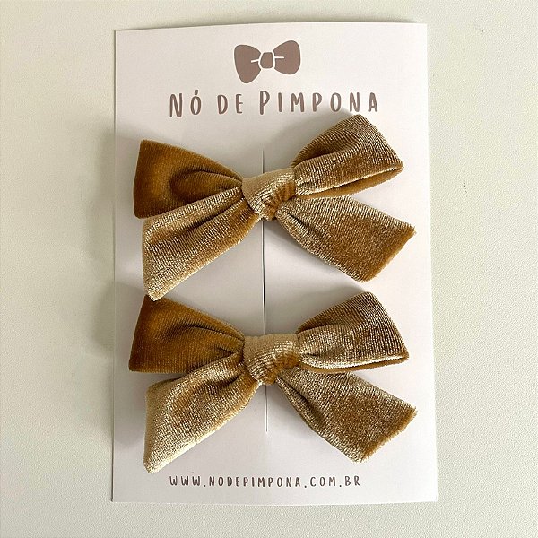 Dupla de Laços de Veludo - Mostarda