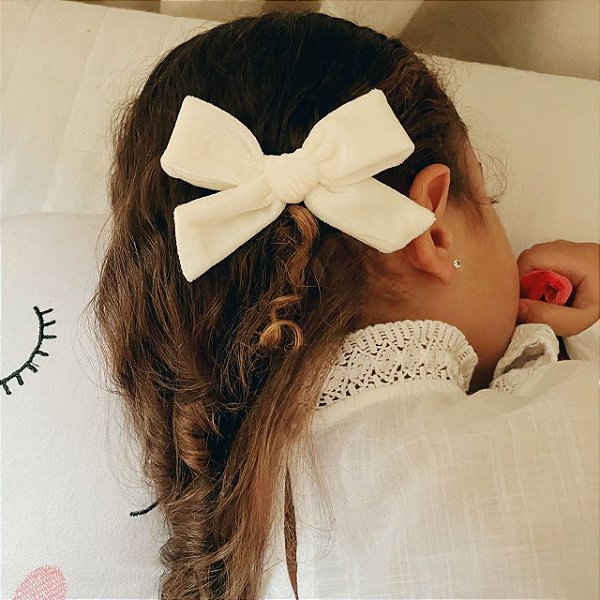 Laço de Tecido Veludo - Baunilha