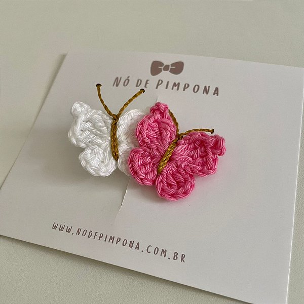 Clips de Borboleta de Crochê - Rosa Pink