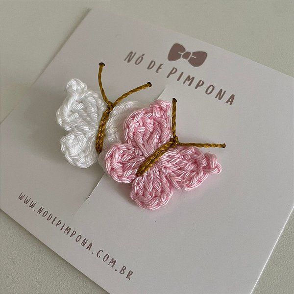 Clips de Borboleta de Crochê - Rosa Bebê
