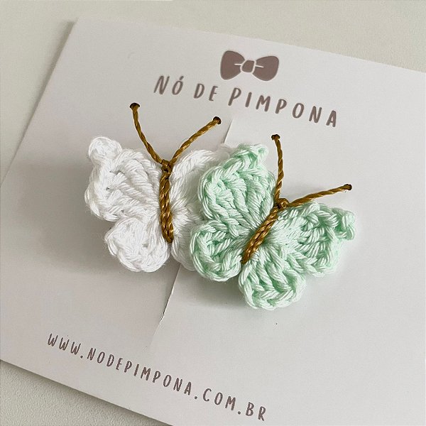 Clips de Borboleta de Crochê - Verde Bebê