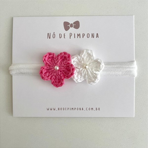 Faixa de Bebê Flor Crochê -Rosa Pink