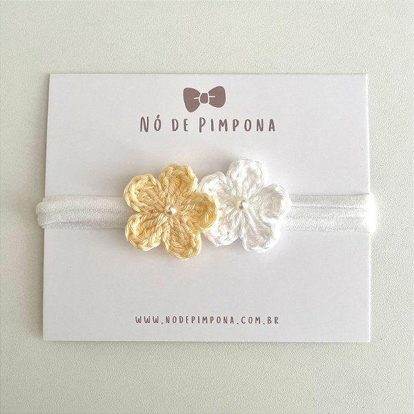 Faixa de Bebê Flor Crochê - Amarelo Bebê