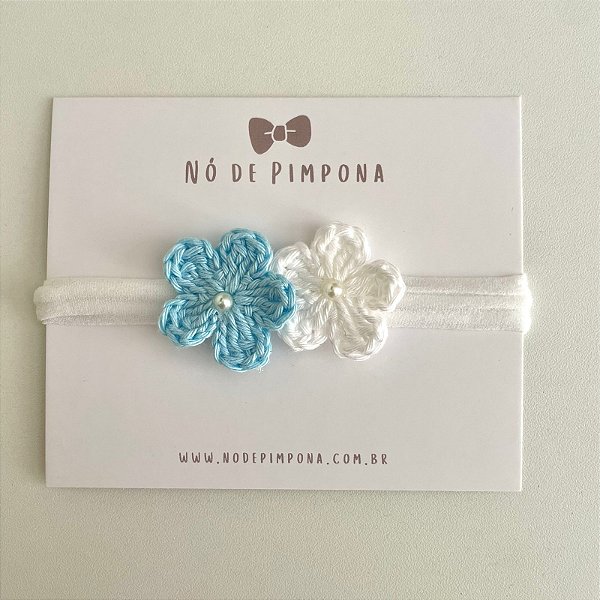 Faixa de Bebê Flor Crochê - Azul Bebê