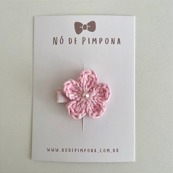 Clips de Flor de Crochê - Rosa Bebê