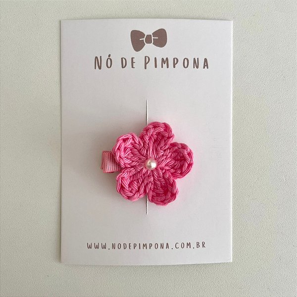 Clips de Flor de Crochê - Rosa Pink