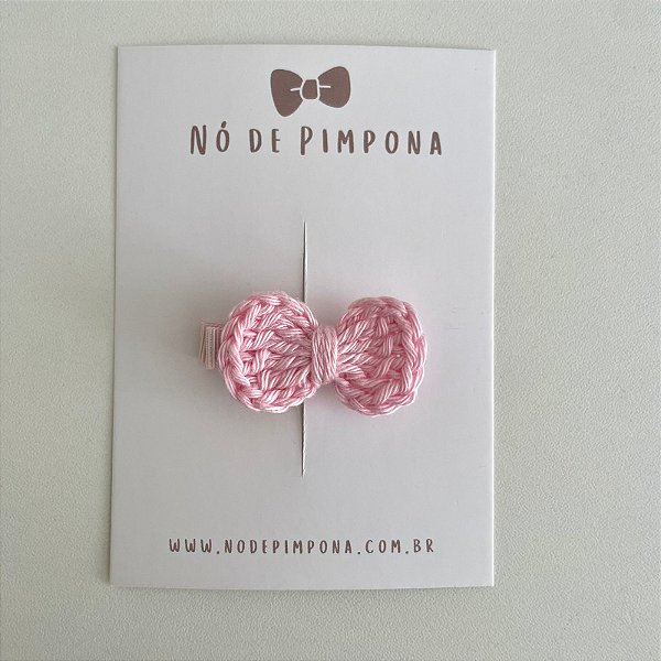 Clips de Laço de Crochê - Rosa  Bebê