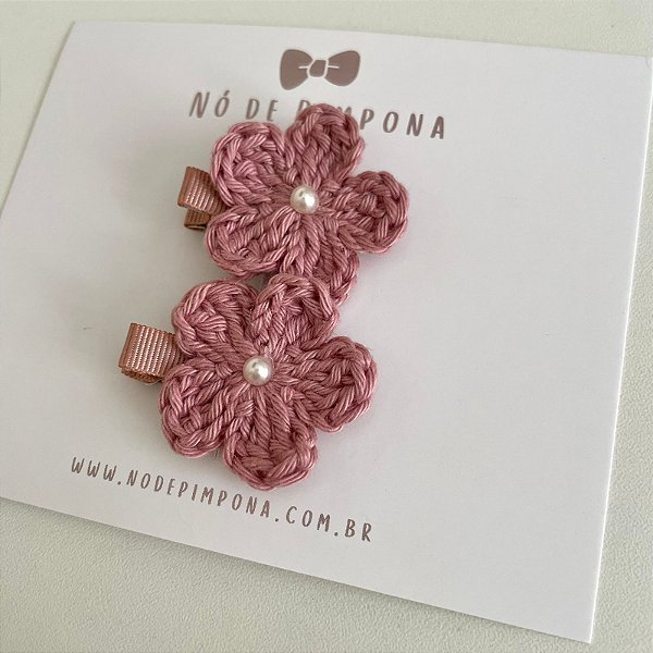 Dupla Clips de Flor de Crochê - Rose