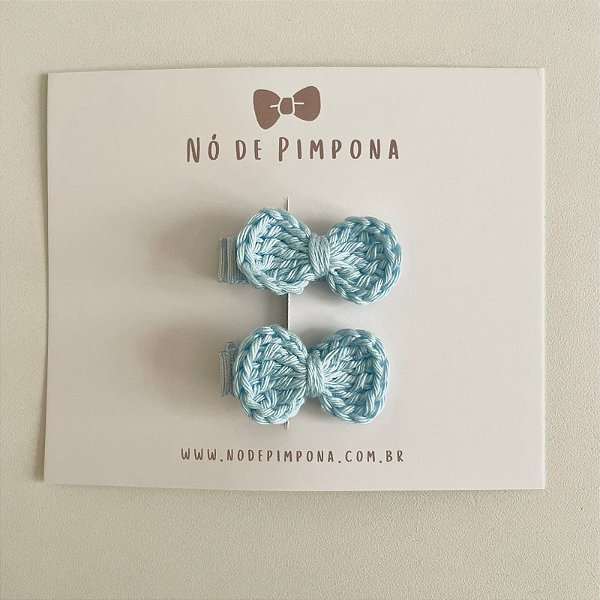 Dupla Clips de Laço de Crochê - Azul  Bebê