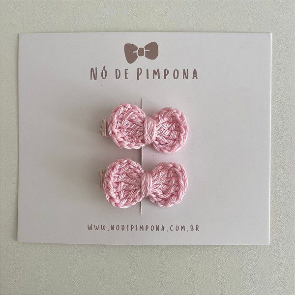 Dupla Clips de Laço de Crochê - Rosa Bebê