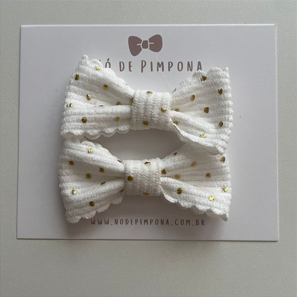 Dupla de Laços de Tecido Algodão- Branco e Dourado