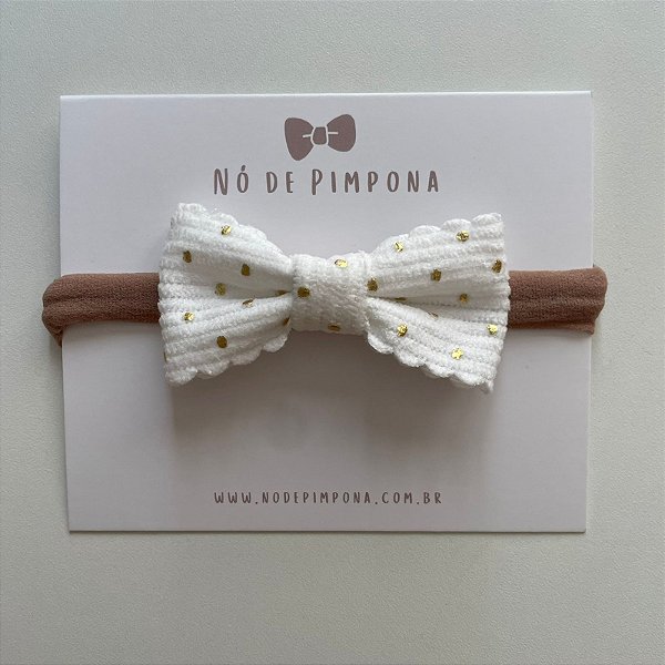 Faixa de Bebê Laço Algodão - Branco e Dourado