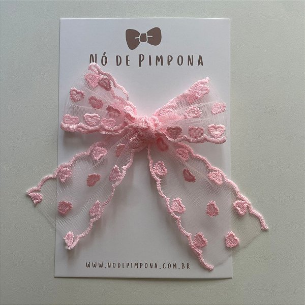 Laço Max de Tule Corações - Rosa
