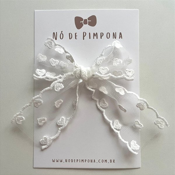 Laço Max de Tule Corações - Branco