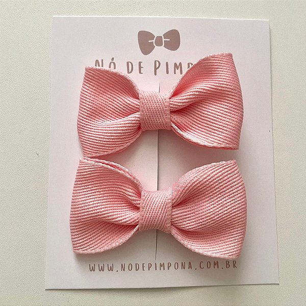 Dupla de Laços Liso Jeans- Rosa Bebê